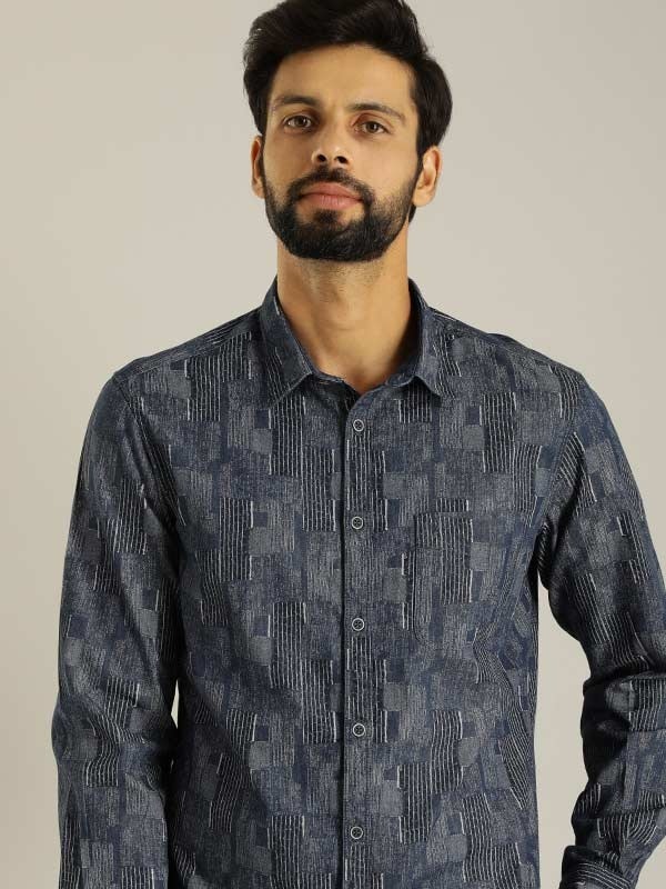 Indian Terrain Men All Over Print Blue Shirt